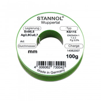 Stannol Lötdraht KS115 FLOWTIN TSC, Sn95,5Ag3,8Cu0,7+ML, 1,0 mm, 3,0%, 100 g