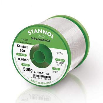 Stannol Lötdraht Kristall 600 TSC305 Fairtin Flowtin, Sn96,5Ag3,0Cu0,5, 0,7 mm, 2,5%, 500 g